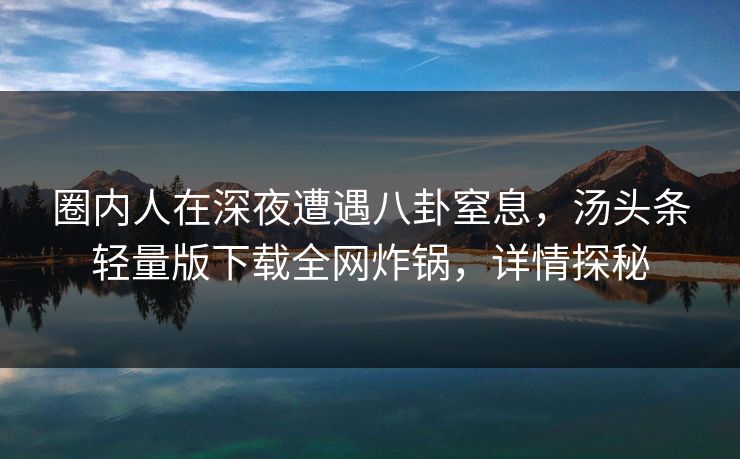 圈内人在深夜遭遇八卦窒息，汤头条轻量版下载全网炸锅，详情探秘