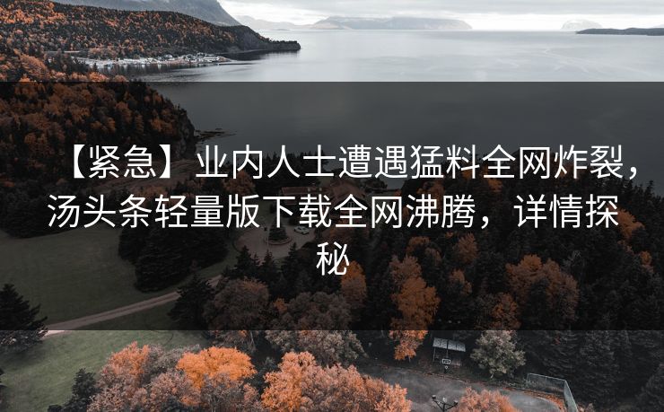 【紧急】业内人士遭遇猛料全网炸裂，汤头条轻量版下载全网沸腾，详情探秘